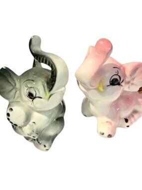 Vintage Ceramic Baby Elephants Salt & Pepper Shakers
